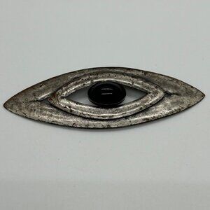 Vintage Eye-Shaped Silver-Tone Brooch With Black acrylic "Evil Eye" Cabochon For